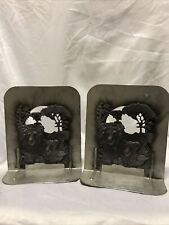Metzke pewter bookends w/an African scene, lion & lioness, vintage 1974 picture