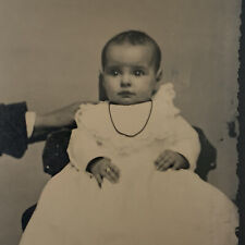 Antique Tintype Photo Beautiful Baby Infant Hidden Mother’s Hand ID Helen Lodge picture