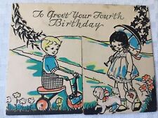 VTG 1930s Birthday greeting card Trifold toddler on trike Diecut Edges picture