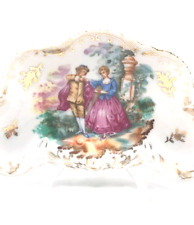 LIMOGES Porcelain LA REINE Courting COUPLE ~ Scalloped GOLD EDGE Decorative DISH picture