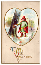 c1910's Valentine Boy Dropping Letter In Tree Heart Embossed  Nash Postcard #229 picture
