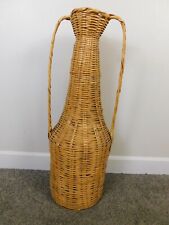 Vintage Wicker Rattan Vase Basket Chic Boho 60/70’s 2 Handled Tall Basket 34x11 picture