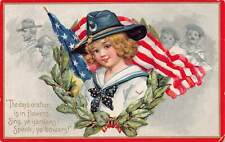 J83/ Patriotic Postcard c1910 American Flag Soldier Girl Civil War 230 picture