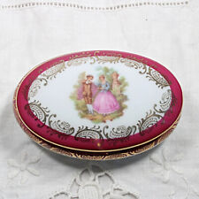 Vintage Feuillade Limoges Fragonard Courting Couple Jewelry Trinket Box Red Gold picture