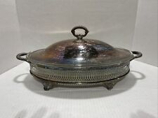 Vintage American Oval Ovenware Matmite with Glass Silver Plated Holder and Cover picture