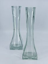 Vtg. Set of 2 Europa Clear Glass Crystal Vases square bottom 2 sizes 9