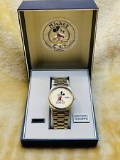 Vintage SEIKO Mickey Mouse Watch Sunburst Rare DAY DATE 5Y23 Gold Tone With Box picture