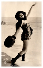 postcard Pom Pom girl with one foot in the ocean Evans L.A. RPPC A0073 picture