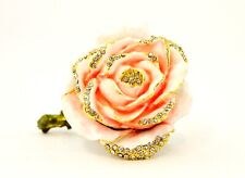 Bejeweled Rose Trinket Box. Hand Painted Pink Enamel & Swarovski Crystals picture