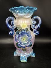 Beautiful Vintage Lustre craft Vase Blue Purple Pink Flower 8in picture