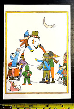 Vintage 60s Anne Rockwell Snowman Christmas Kids Snowball Greeting Card UNICEF picture