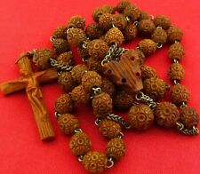 ANTIQUE CARVED BEADS Rosary CARVED HEART CENTERPIECE & CRUCIFIX picture