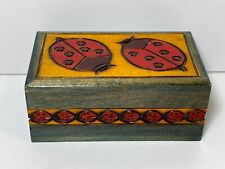 Vintage Wood Stained Lady Bugs Beetles Trinket Box Carved ~4” x 1 3/4”~ Poland ? picture