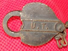 Union Terminal Railroad Cast Brass Lock & Old Chain UT Railway Padlock No Key  picture