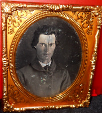 1/6th size Daguerreotype of young man in brass mat/frame picture