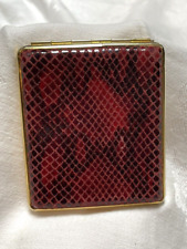 Vintage Red Faux Snakeskin Cigarette Case Elastic Bands Elegant Gold Tone Metal picture