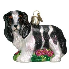 Old World Christmas Black/White King Charles Spaniel Glass Blown Ornament for... picture