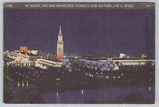 Vtg Post Card- By Night- World's Fair Glitters Like a Jewel- A424 picture