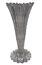 Antique Tall Cut Glass Zipper Trumpet Vase American Brilliant Period Jagged Rim picture