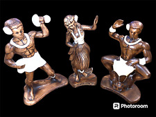 Vintage 1950's Treasure Craft Ceramic Hawaiian Dancers Complete Set of 3 picture