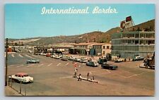 Chrome Mexico Postcard International Border Buildings Old Cars Unposted picture