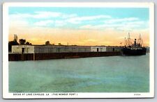 Lake Charles Louisiana~City Port Docks~Steamer at Berth~1920s Postcard picture