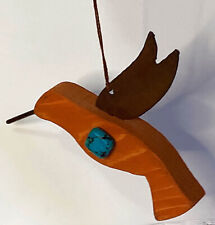Hummingbird Wood Handmade Hanging Boho Style Rustic Blue Stone Artist Signed picture