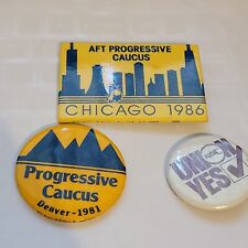 Vintage Progressive Caucus Buttons Denver 1981 Chicago 1986 NYSUT Union Yes Pins picture
