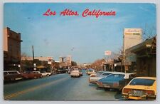 Los Altos California, Main Street View East Old Cars RARE, Vintage Postcard picture