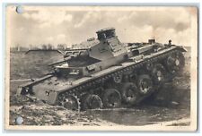 c1940's WWI Germany Tank Stuck In The Mud Soldier Mail RPPC Photo Postcard picture