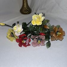 Vintage Porcelain And Glass Flowers pink and yellow rose - Plastic Wire Stems - picture