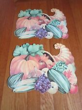 Vintage Cornucopia Decoration Cardboard Diecut Lot of 2 Two sided Thanksgiving picture