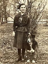 OB Photograph Portrait With Pet Dog Friend 1920-30's Young Woman picture