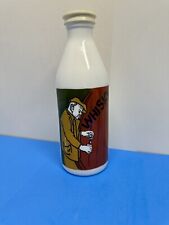 Vintage Egizia White Milk Glass Bottle With Lid Hand Painted Whisky Italy picture
