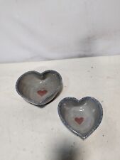 Set of 2 Heart Shaped Pottery Bowls w/ Painted Heart on Bottom of Bowl 8x7x3.5in picture