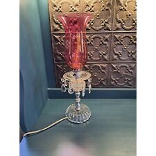 Lamp, Vintage Boudoir Lamp, Bohemian Cranberry Glass Hurricane, Glass Prisms, Et picture