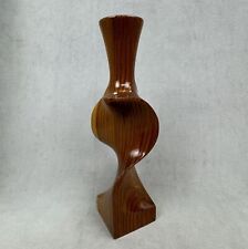 Turned Wood Handmade Candlestick Twisted  Candle Holder MCM 12” Tall picture