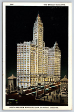 Chicago IL-Illinois, The Wrigley Building By Night, Vintage Antique Postcard picture
