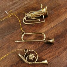 Vintage Metal Horn Christmas Ornaments Set Of 3 picture