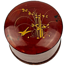 Vintage Hand Painted Japanese Trinket Box Brown Lacquer Gold Bird picture