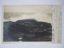 ROCKY COAST & ROUGH OCEAN SURF REAL PHOTO POSTCARD HALLOWELL ME MAINE 1905 RPPC picture