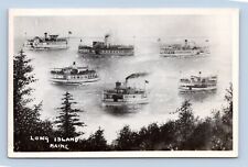 RPPC Photo Montage Steamships in Harbor Long Island Maine ME UNP Postcard N7 picture
