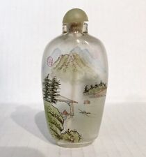 Vintage Signed Chinese Snuff Bottle Reverse Hand Painted Glass Boho Vanity Decor picture