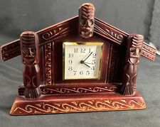 Vintage New Zealand Maori Hand Carved Wooden Mantle Clock, Wharenui picture