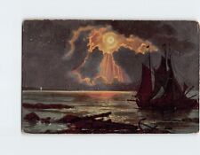 Postcard Moonlight Ocean Ship Landscape Art Print picture