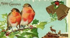 1907-15 A Merry Christmas Holly Bells Postcard Song Birds Vintage Embossed Gilt picture
