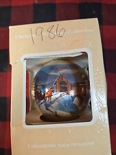 1986 Satin covered  Ball Ornament sleigh Ride Covered Bridge (B26) picture