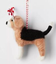 2023 TARGET WONDERSHOP WOOL FABRIC DOG ORNAMENT BEAGLE WITH CANDY CANE HEADBAND picture