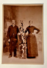 Photograph Antique Portrait of a Man and Woman Dressed in Black Sepia 4.5x3.25 picture