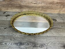 MCM Gold Gilt Brass Filigree Vanity Tray  Oval Mirror Hollywood Regency 17x13” picture